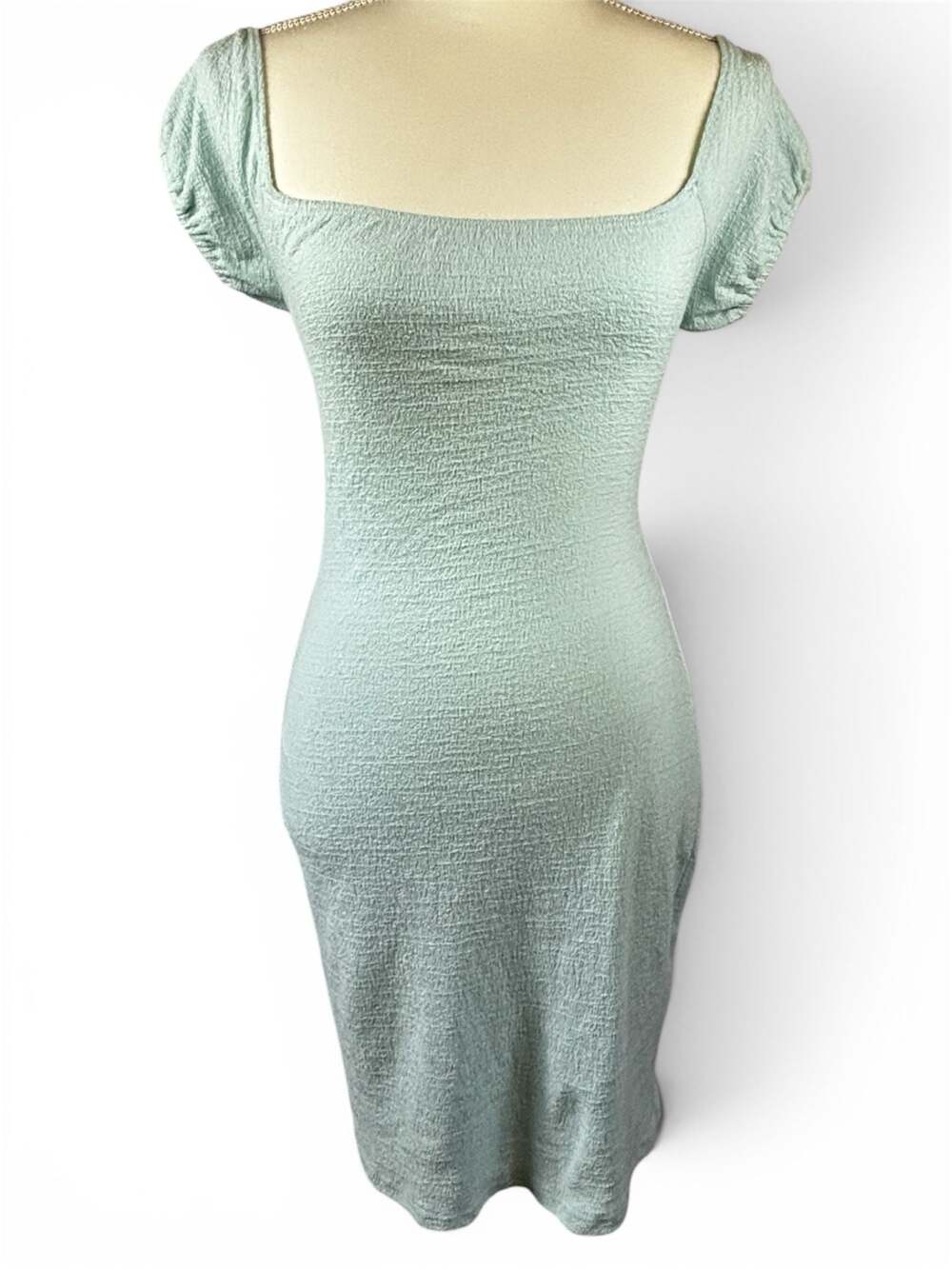 WAVE Textured Square Neck Lace-Up Back Dress Size L
